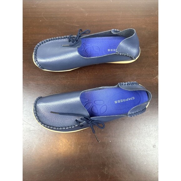Empress Navy Blue Leather shoes Euro size 41 Comfort Non slip Ladies Flats - Picture 5 of 8